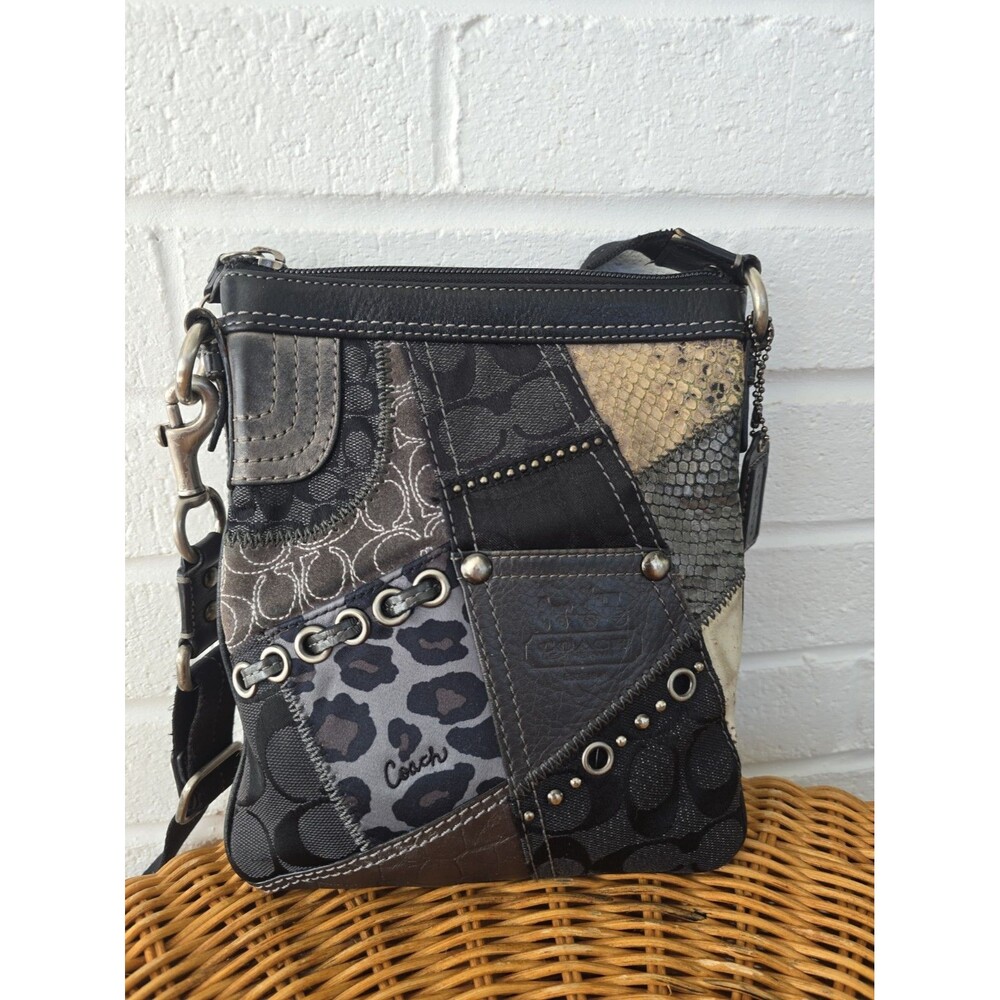 Vintage Coach Signature Tonal Patchwork Swingpack Crossbody Bag Y2K Animal Print